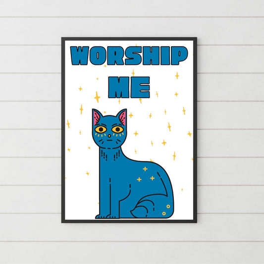 Funny Cat A4 Poster Print, High Quality Cartoon Art, Celestial Cat Art, Wall Decor, Original Artist Print, Vibrant Wall Art, Quirky Decor