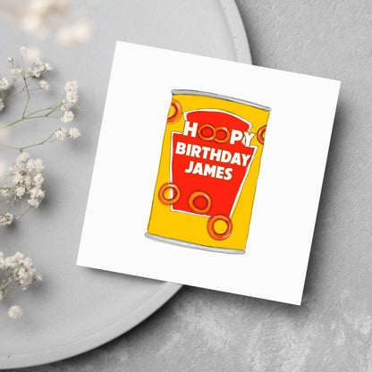 Personalised British Themed Birthday Card, Funny Birthday Card, Spaghetti Birthday, Spaghetti Hoops Name Birthday Card