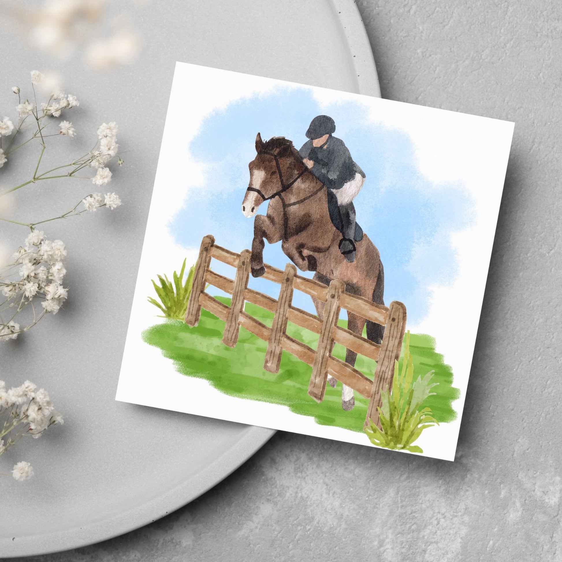Horse Card for Any Occasion, Equestrian Card, Show Jumping Card, Horse Riding. Birthday Card, Congratulations Card, Watercolour Horse