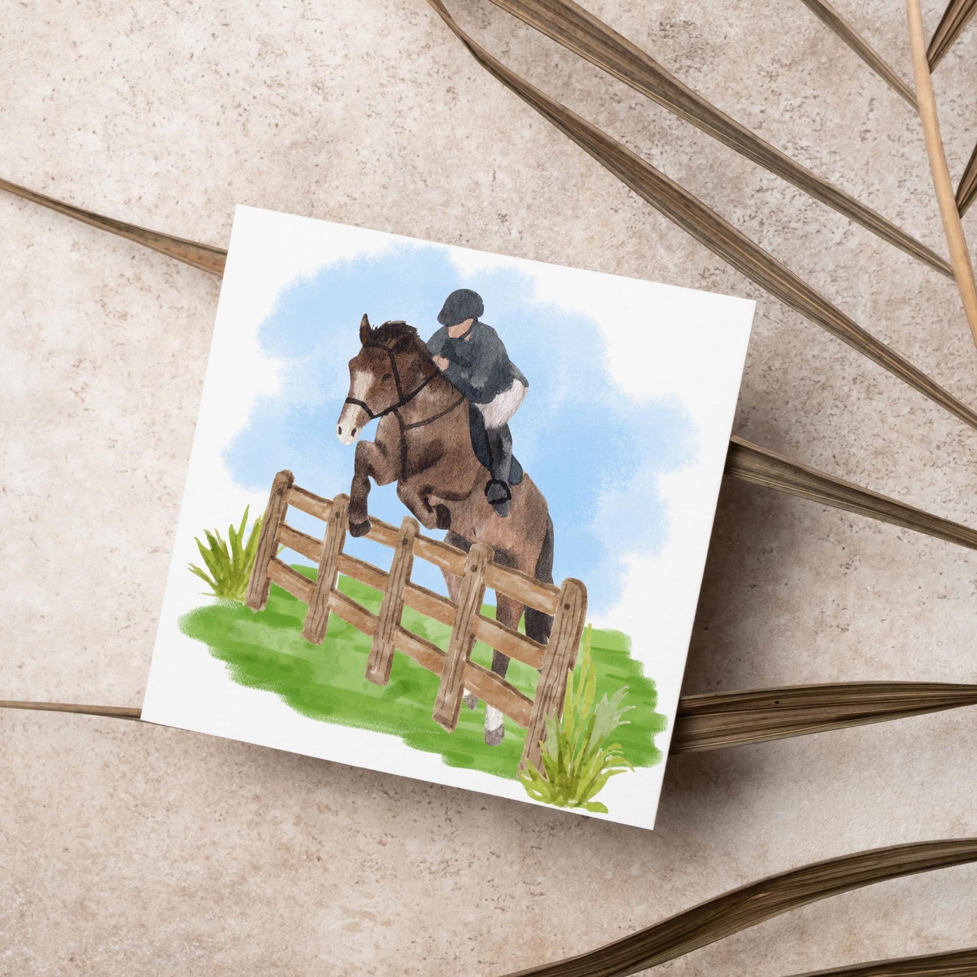 Horse Card for Any Occasion, Equestrian Card, Show Jumping Card, Horse Riding. Birthday Card, Congratulations Card, Watercolour Horse