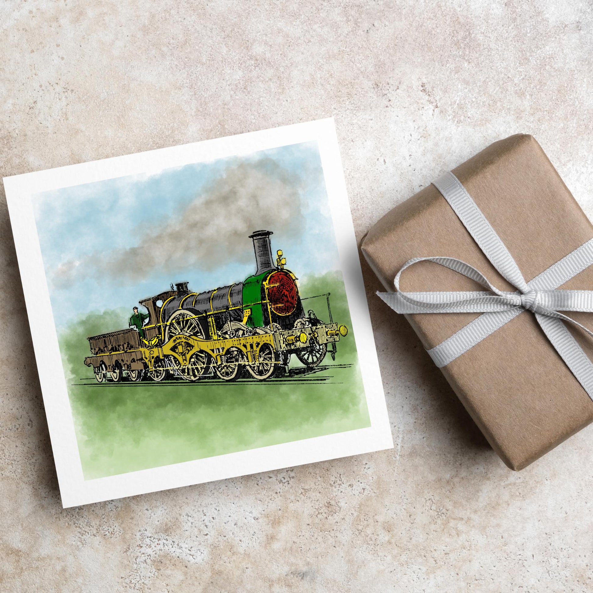 Steam Train Card for Any Occasion, Locomotive Card, Model Train Birthday Card, Congratulations Card, Watercolour Painting, Card for Grandad
