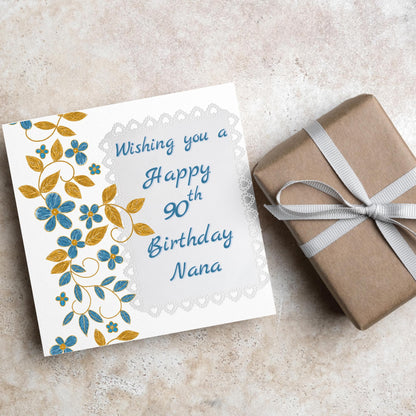 80th Birthday Card, 90th Birthday Card, Floral Birthday Card for Nan, Grandma Card, Personalised Birthday card, Card for Mum, 100th Birthday