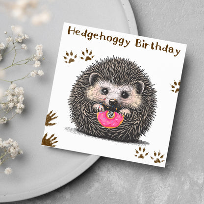 Hedgehog Birthday Card, Hedgehog Card, Animal Themed Birthday, Cute Birthday Card, Woodland Creatures Birthday Card, Doughnut Card