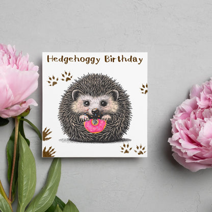 Hedgehog Birthday Card, Hedgehog Card, Animal Themed Birthday, Cute Birthday Card, Woodland Creatures Birthday Card, Doughnut Card