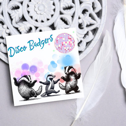 Disco Badgers Card, Fun Party Card, Badger Card, Night Out Card, Animal Themed Birthday, Woodland Birthday Card, Funny Badger, Disco Card