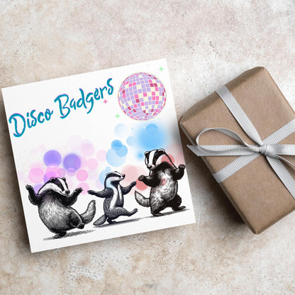 Disco Badgers Card, Fun Party Card, Badger Card, Night Out Card, Animal Themed Birthday, Woodland Birthday Card, Funny Badger, Disco Card