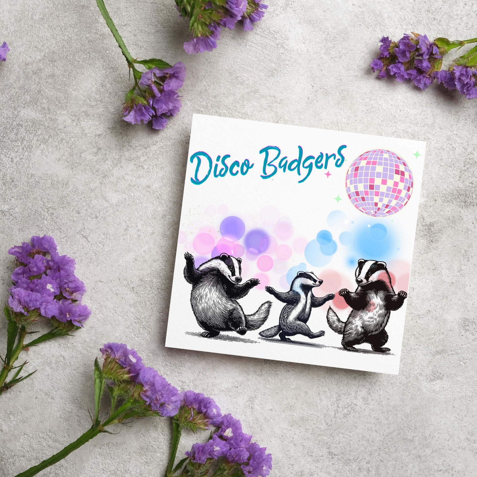 Disco Badgers Card, Fun Party Card, Badger Card, Night Out Card, Animal Themed Birthday, Woodland Birthday Card, Funny Badger, Disco Card