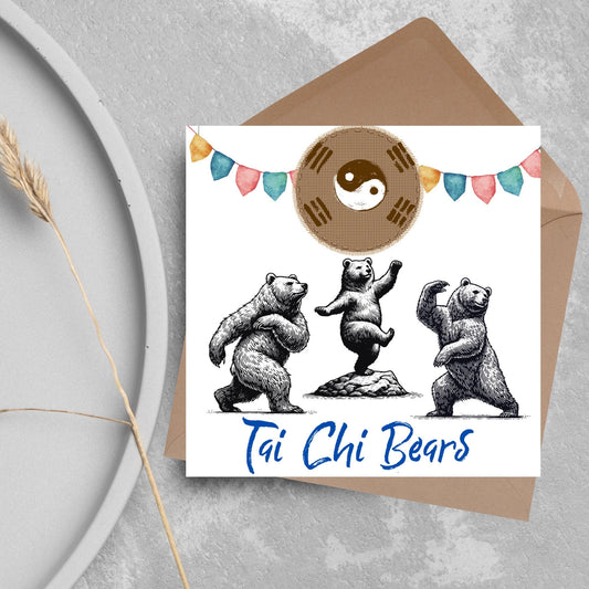 Tai Chi Card, Fun Card, Bear Card, Zen Card, Animal Themed Birthday, Woodland Card, Funny Bear, Tai Chi Bears, Card for Any Occasion