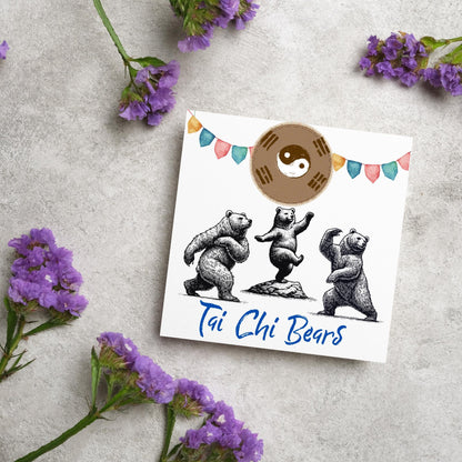 Tai Chi Card, Fun Card, Bear Card, Zen Card, Animal Themed Birthday, Woodland Card, Funny Bear, Tai Chi Bears, Card for Any Occasion