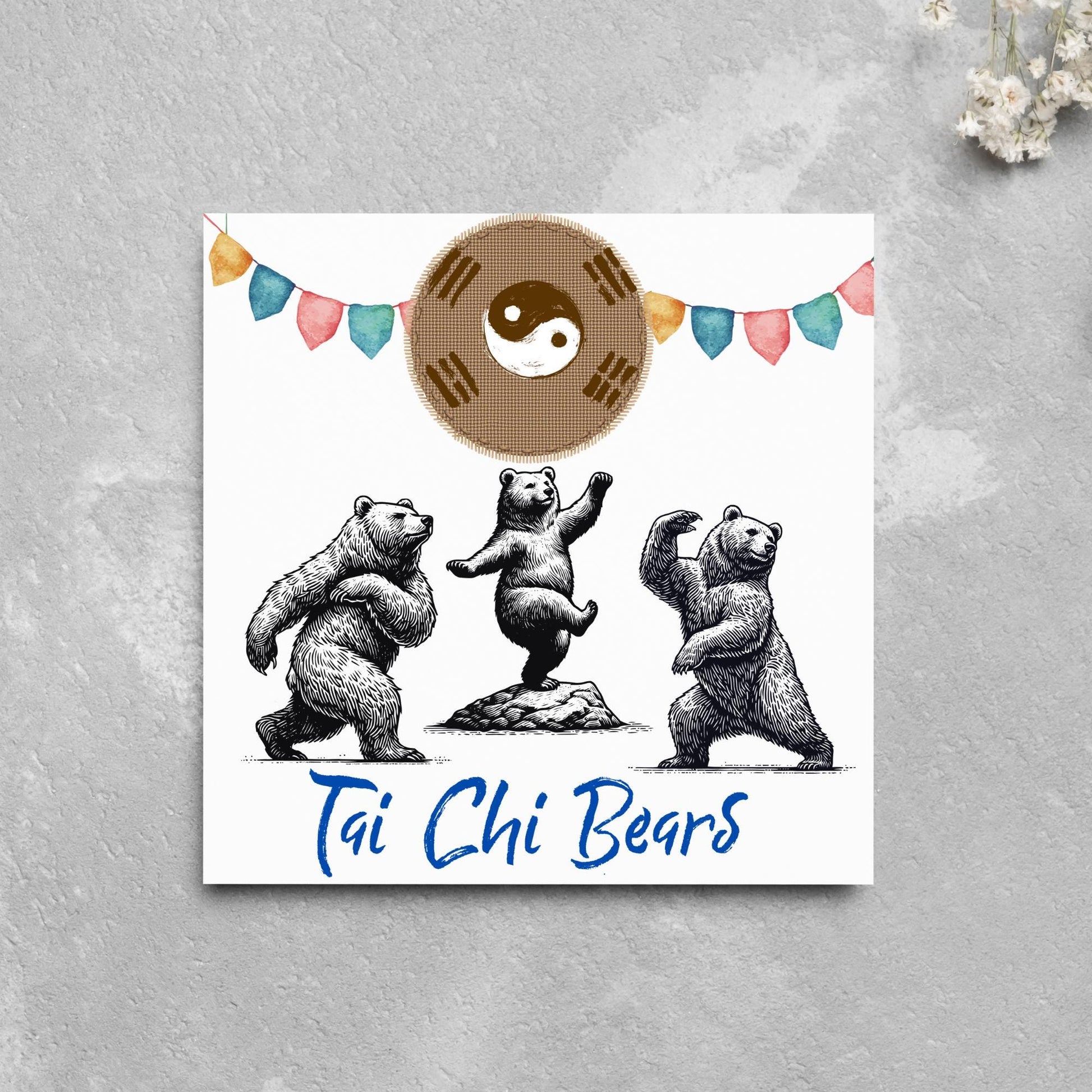 Tai Chi Card, Fun Card, Bear Card, Zen Card, Animal Themed Birthday, Woodland Card, Funny Bear, Tai Chi Bears, Card for Any Occasion