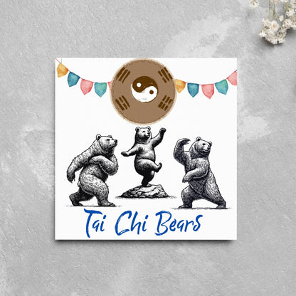 Tai Chi Card, Fun Card, Bear Card, Zen Card, Animal Themed Birthday, Woodland Card, Funny Bear, Tai Chi Bears, Card for Any Occasion