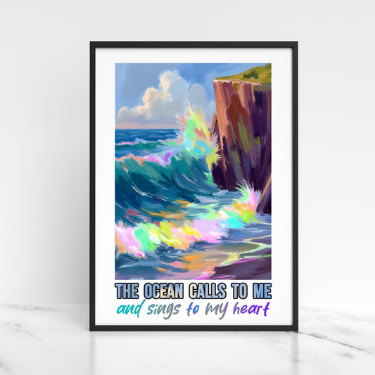 Ocean Waves Print, High Quality A4 Wall Art, Sea Life Art, Marine Art, Sailing Poster, Original Artist Print, Colourful Sea Print,
