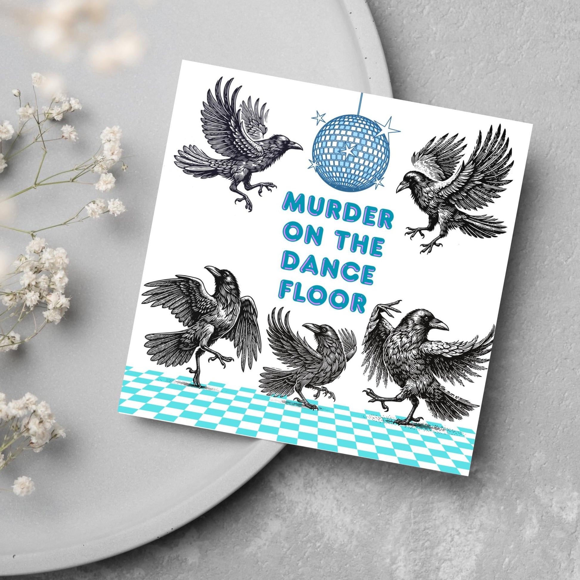 Disco Crow Card for Any Occasion, Fun Party Card, Corvid Card, Animal Themed Birthday, Party Card, Murder on the Dance Floor