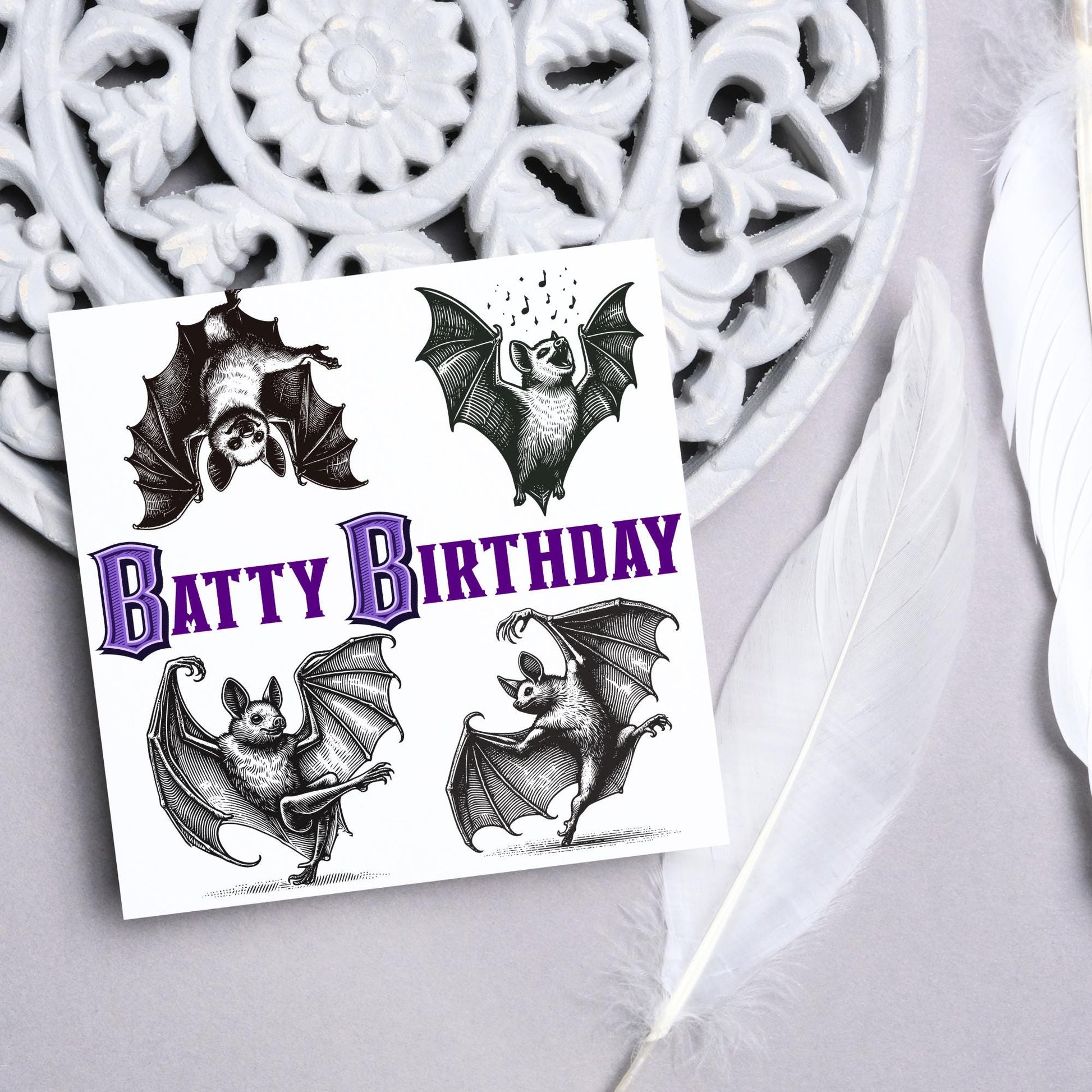 Bat Birthday Card, Fun Party Card, Bat Lover Card, Animal Themed Birthday, Party Card, Gothic Birthday Card, Goth gift, Bat Lover Card