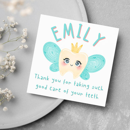 Personalised Tooth Fairy Card for Child, Well Done Dentist Card, Tooth Fairy for Grandchild, Custom Name Card for Children