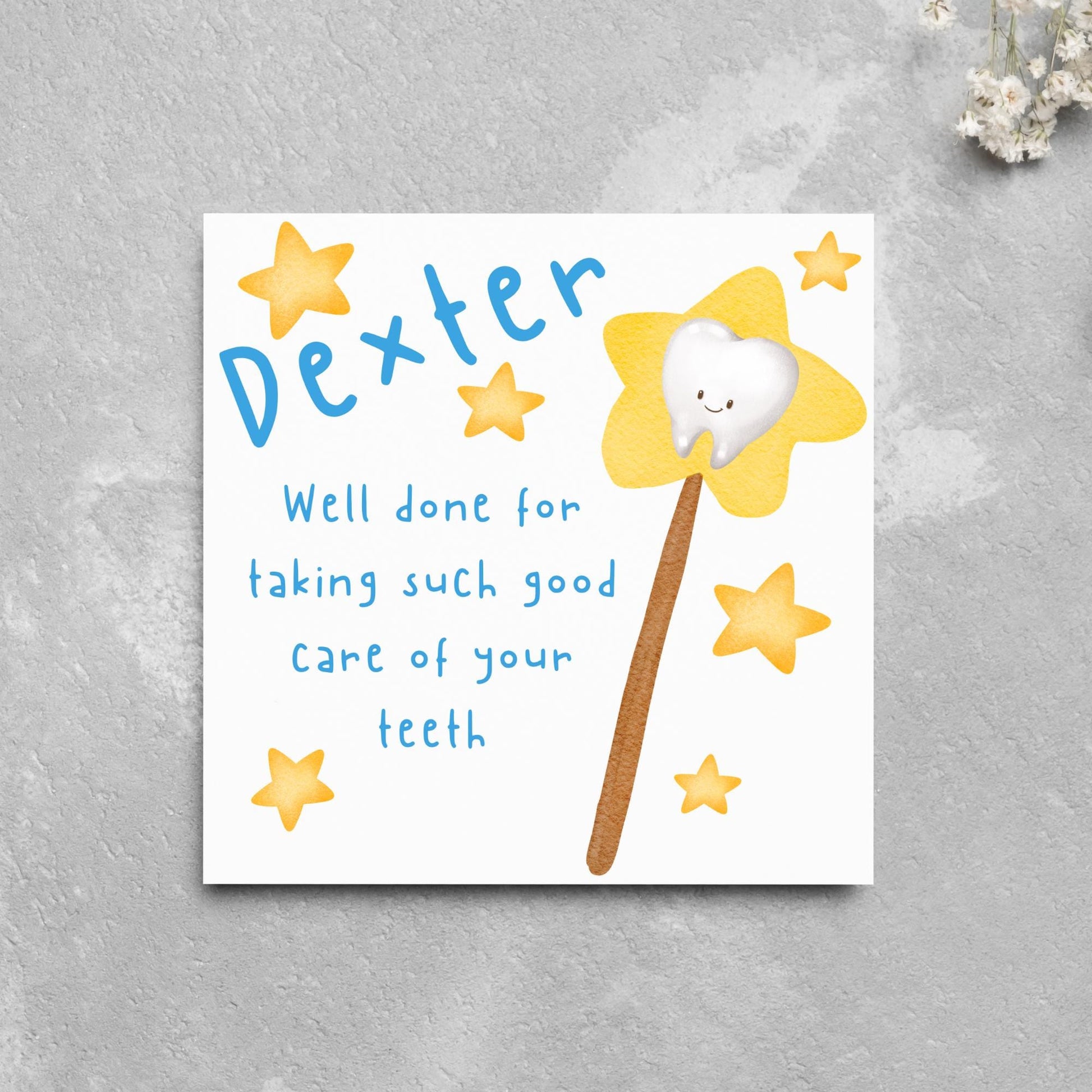 Personalised Tooth Fairy Card for Boy, Well Done Dentist Card, Tooth Fairy for Grandchild, Custom Name Card for Children