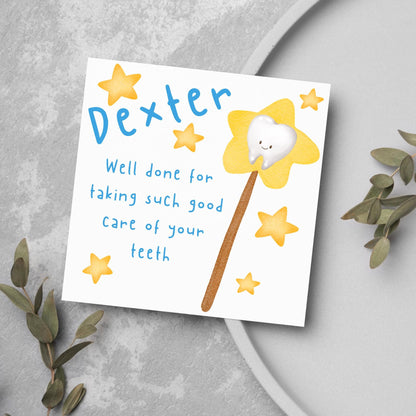Personalised Tooth Fairy Card for Boy, Well Done Dentist Card, Tooth Fairy for Grandchild, Custom Name Card for Children