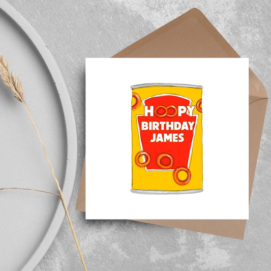 Personalised British Themed Birthday Card, Funny Birthday Card, Spaghetti Birthday, Spaghetti Hoops Name Birthday Card