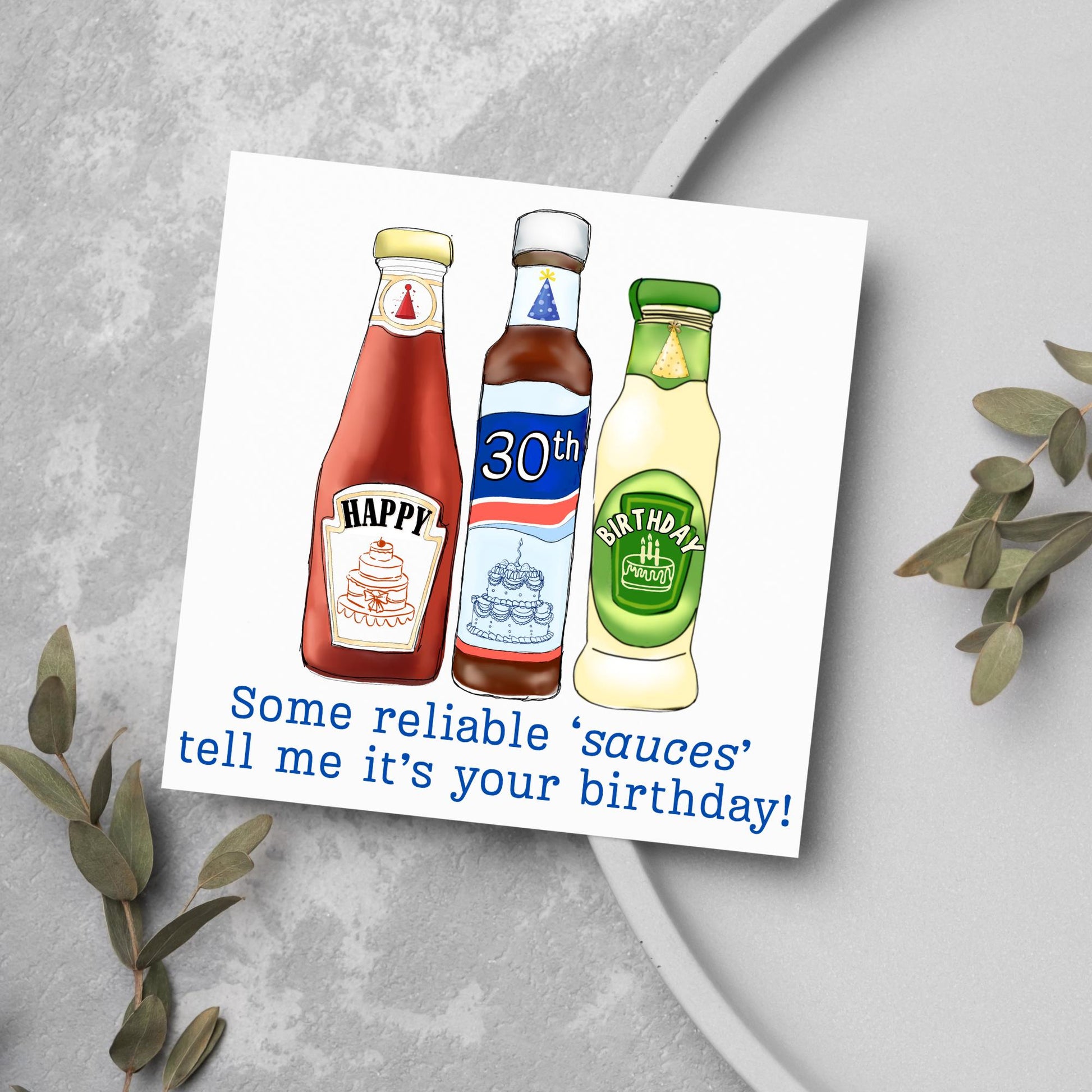 British Humour Birthday Card, Ketchup, Salad Cream, Brown Sauce Personalised Age Birthday Card, Card for Dad, Funny Card for Brother
