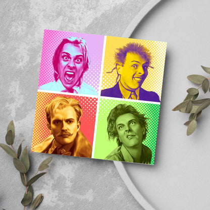 Rik Mayall Card for Any Occasion, Young Ones, Bottom, Funny Pop Art, The Many Faces Of Rik, Birthday Card, Card For Friend, Snotface, Woof!