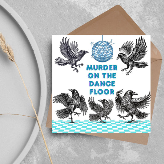Disco Crow Card for Any Occasion, Fun Party Card, Corvid Card, Animal Themed Birthday, Party Card, Murder on the Dance Floor