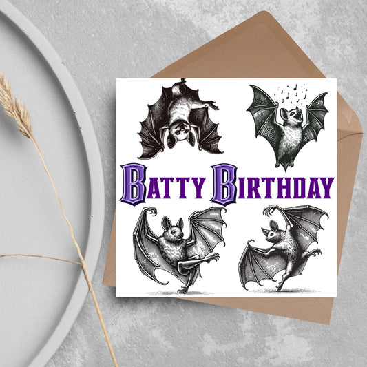 Bat Birthday Card, Fun Party Card, Bat Lover Card, Animal Themed Birthday, Party Card, Gothic Birthday Card, Goth gift, Bat Lover Card
