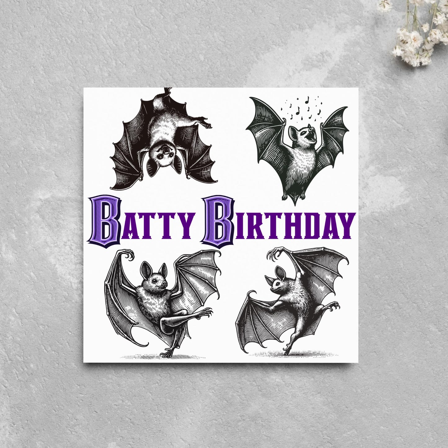 Bat Birthday Card, Fun Party Card, Bat Lover Card, Animal Themed Birthday, Party Card, Gothic Birthday Card, Goth gift, Bat Lover Card