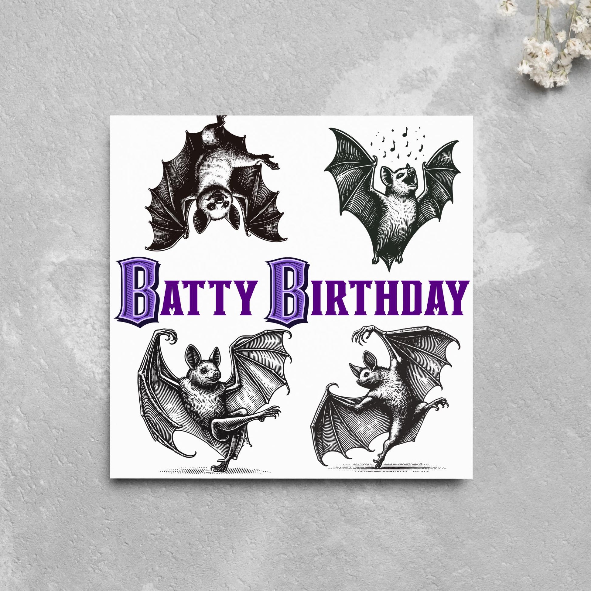 Bat Birthday Card, Fun Party Card, Bat Lover Card, Animal Themed Birthday, Party Card, Gothic Birthday Card, Goth gift, Bat Lover Card