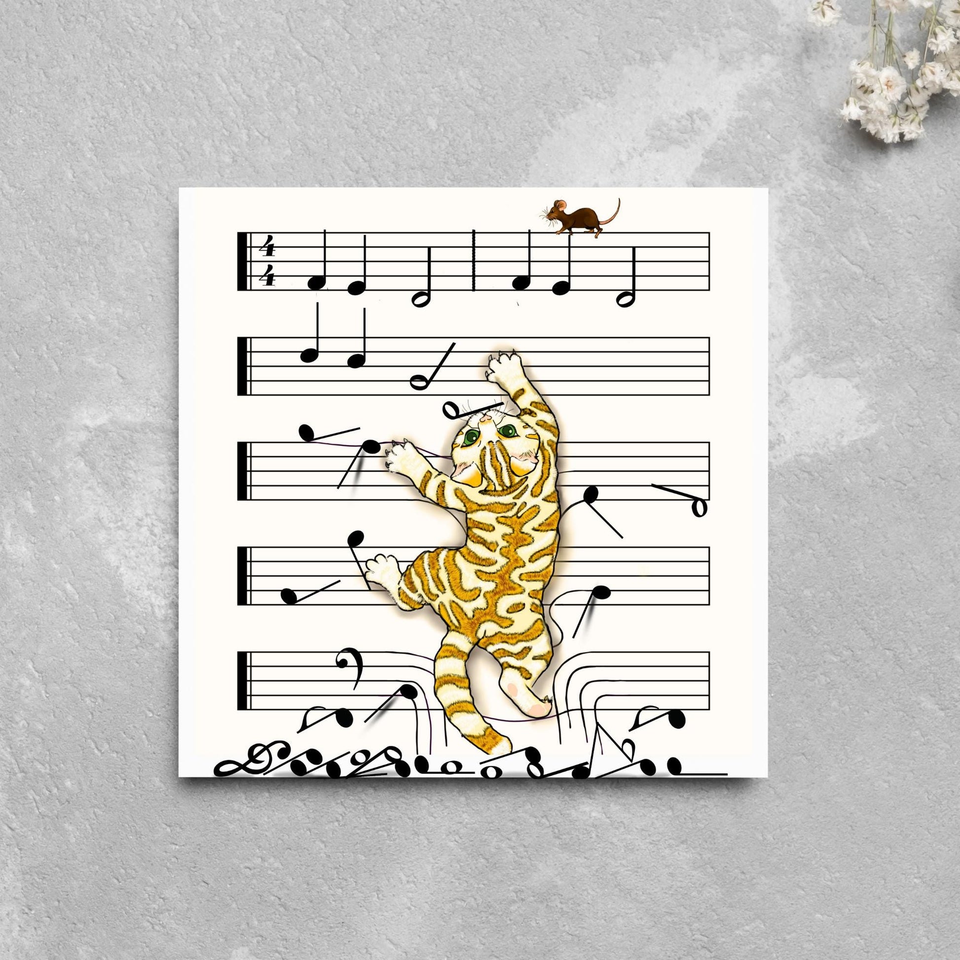 Musical Cat Card, Funny Card For Any Occasion, Sheet Music Birthday Card, Card for Musician, Naughty Cat Card, Piano Cat, Card for Cat Lover