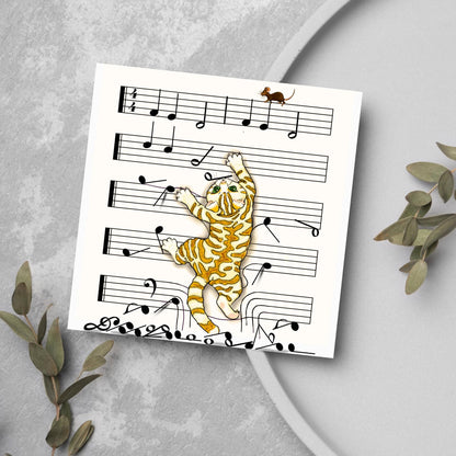 Musical Cat Card, Funny Card For Any Occasion, Sheet Music Birthday Card, Card for Musician, Naughty Cat Card, Piano Cat, Card for Cat Lover