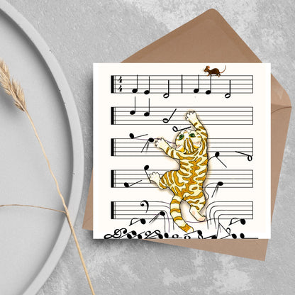 Musical Cat Card, Funny Card For Any Occasion, Sheet Music Birthday Card, Card for Musician, Naughty Cat Card, Piano Cat, Card for Cat Lover