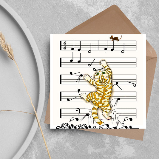 Musical Cat Card, Funny Card For Any Occasion, Sheet Music Birthday Card, Card for Musician, Naughty Cat Card, Piano Cat, Card for Cat Lover