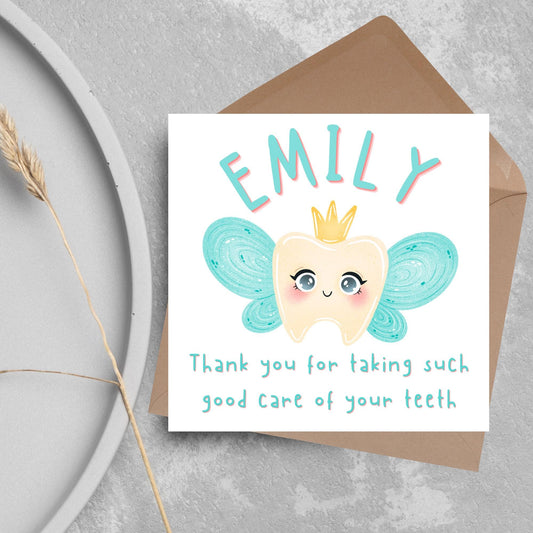 Personalised Tooth Fairy Card for Child, Well Done Dentist Card, Tooth Fairy for Grandchild, Custom Name Card for Children