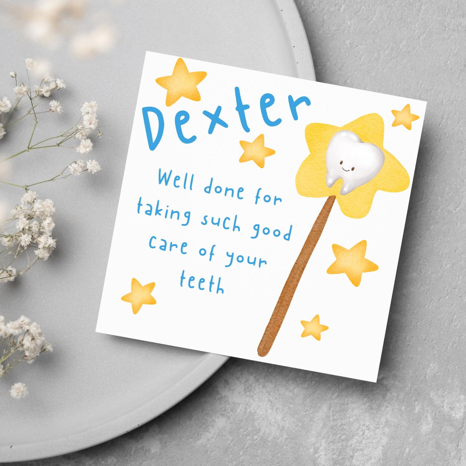 Personalised Tooth Fairy Card for Boy, Well Done Dentist Card, Tooth Fairy for Grandchild, Custom Name Card for Children