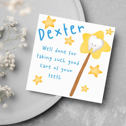 Personalised Tooth Fairy Card for Boy, Well Done Dentist Card, Tooth Fairy for Grandchild, Custom Name Card for Children