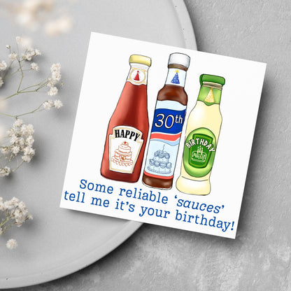 British Humour Birthday Card, Ketchup, Salad Cream, Brown Sauce Personalised Age Birthday Card, Card for Dad, Funny Card for Brother