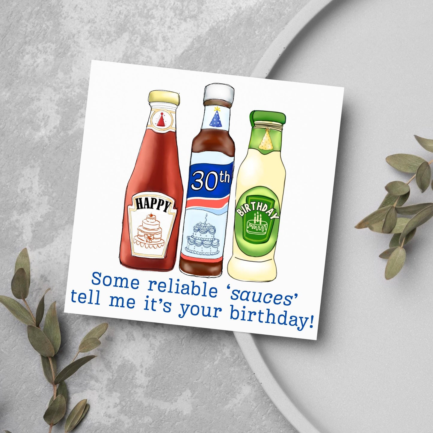 British Humour Birthday Card, Ketchup, Salad Cream, Brown Sauce Personalised Age Birthday Card, Card for Dad, Funny Card for Brother