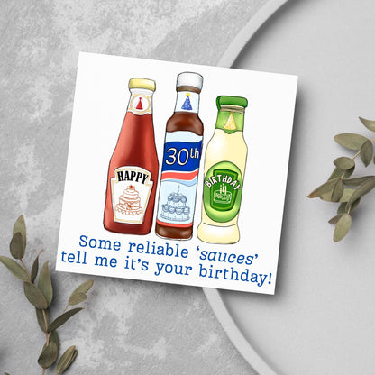 British Humour Birthday Card, Ketchup, Salad Cream, Brown Sauce Personalised Age Birthday Card, Card for Dad, Funny Card for Brother