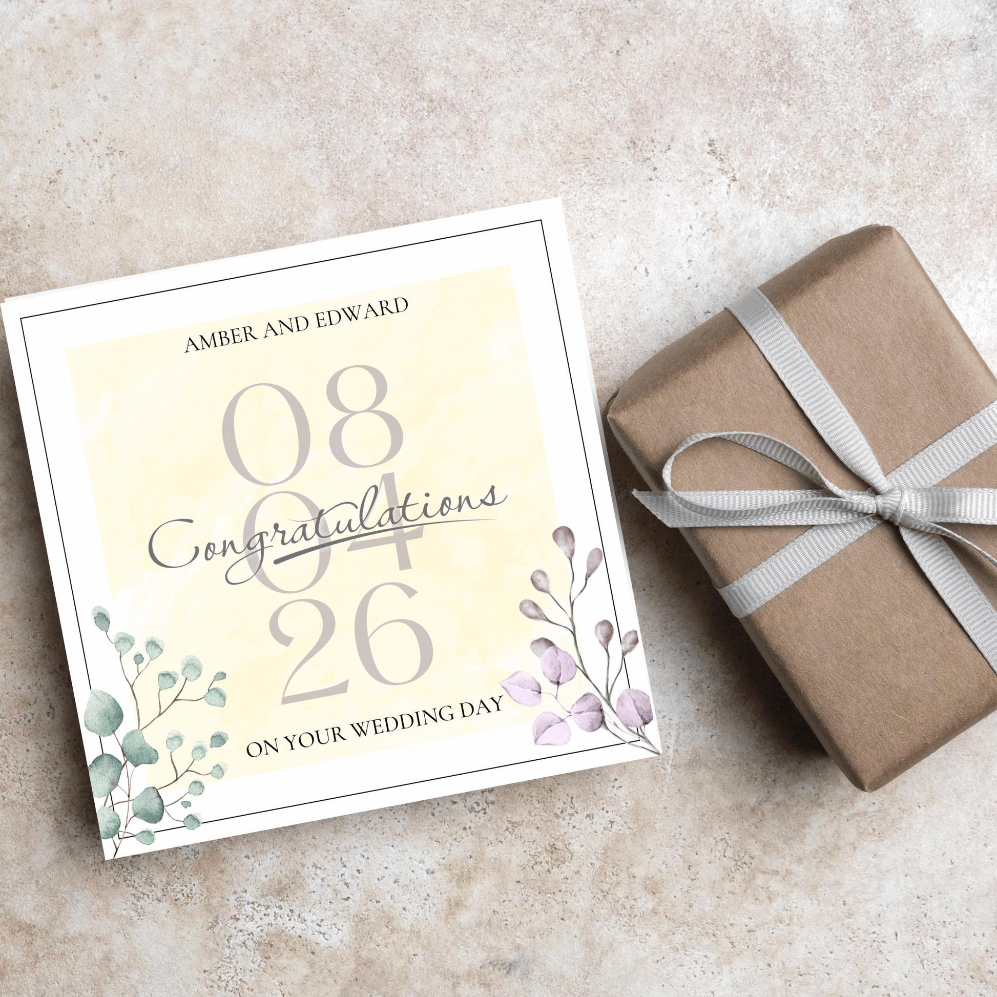 Personalised Wedding Congratulations Card, Wedding Day Card, Card for Couple, Customised Wedding Card, Name and Date Card, Wedding Gift