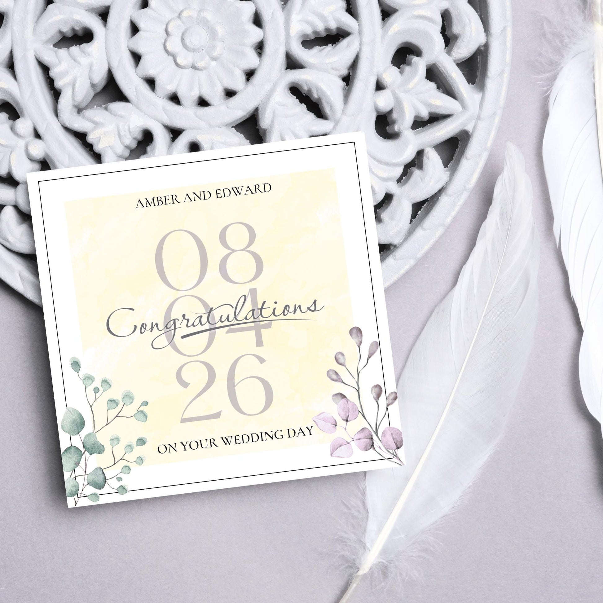 Personalised Wedding Congratulations Card, Wedding Day Card, Card for Couple, Customised Wedding Card, Name and Date Card, Wedding Gift