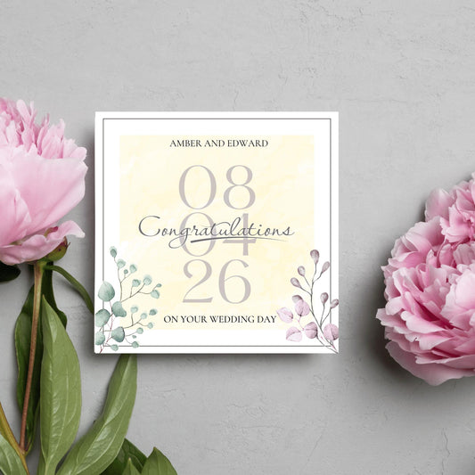 Personalised Wedding Congratulations Card, Wedding Day Card, Card for Couple, Customised Wedding Card, Name and Date Card, Wedding Gift
