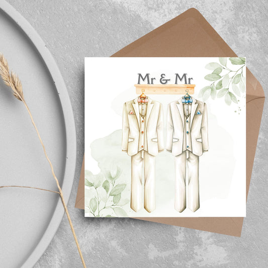 Mr and Mr Wedding Card, Gay Wedding Celebration Card, LGBTQ+ Wedding Day Card, Pride Wedding, Gay Marriage Card, Just Married, Gay Couple