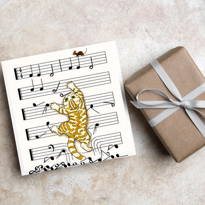 Musical Cat Card, Funny Card For Any Occasion, Sheet Music Birthday Card, Card for Musician, Naughty Cat Card, Piano Cat, Card for Cat Lover