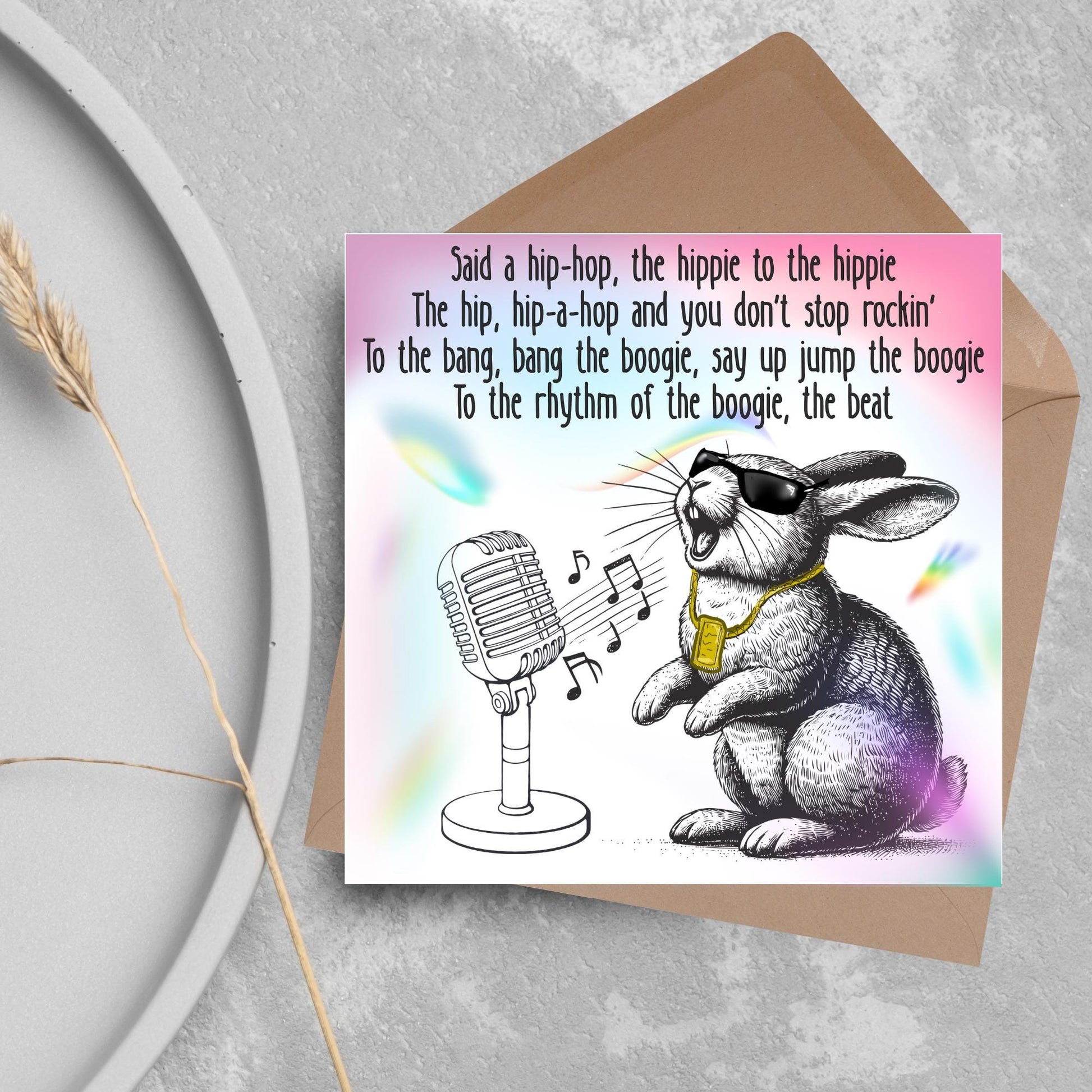 Hip Hop Bunny Card, Fun Party Card, Rabbit Card, Animal Themed Birthday, Rapper's Delight Card, Sugarhill Gang Card, Rap Card, Karaoke Card