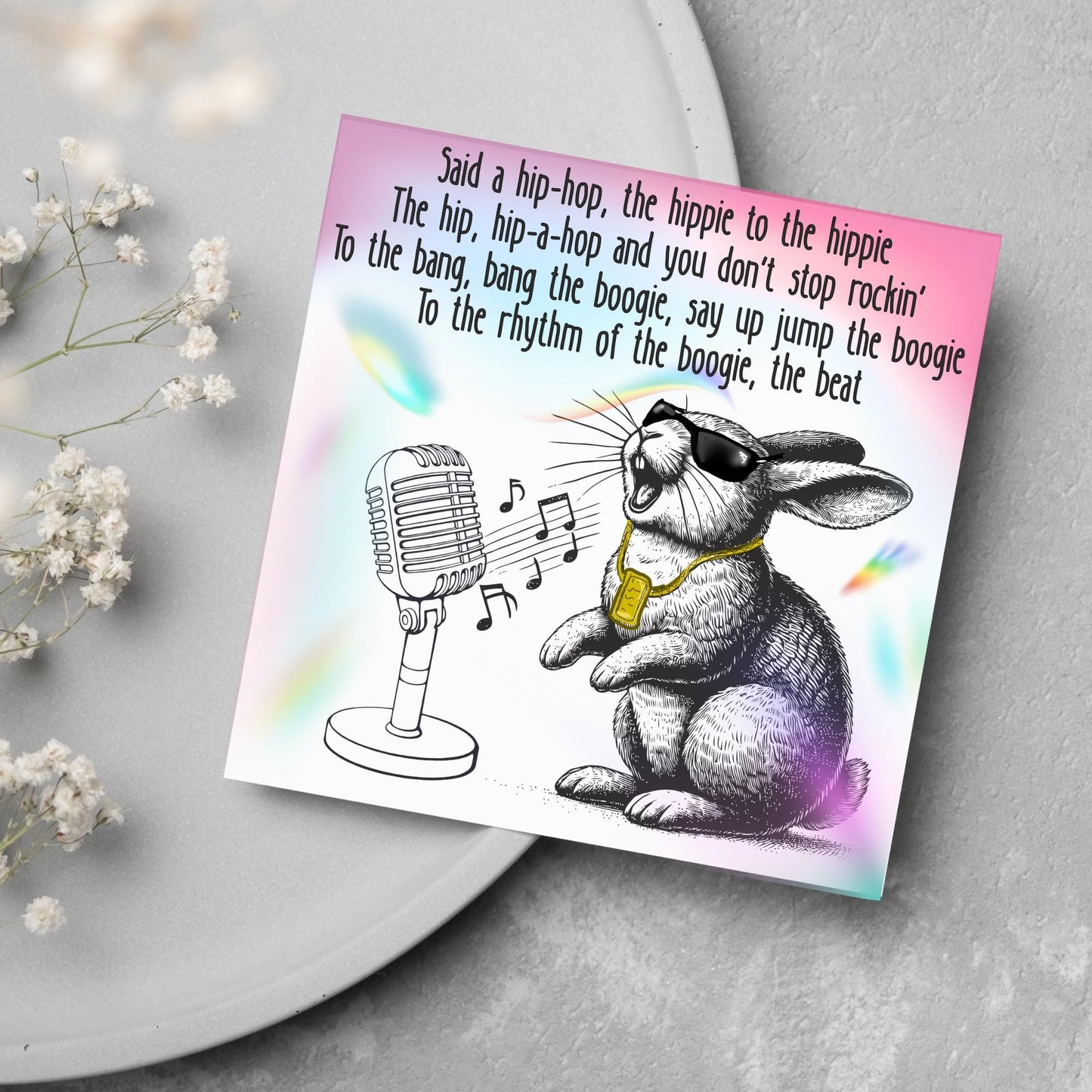 Hip Hop Bunny Card, Fun Party Card, Rabbit Card, Animal Themed Birthday, Rapper's Delight Card, Sugarhill Gang Card, Rap Card, Karaoke Card