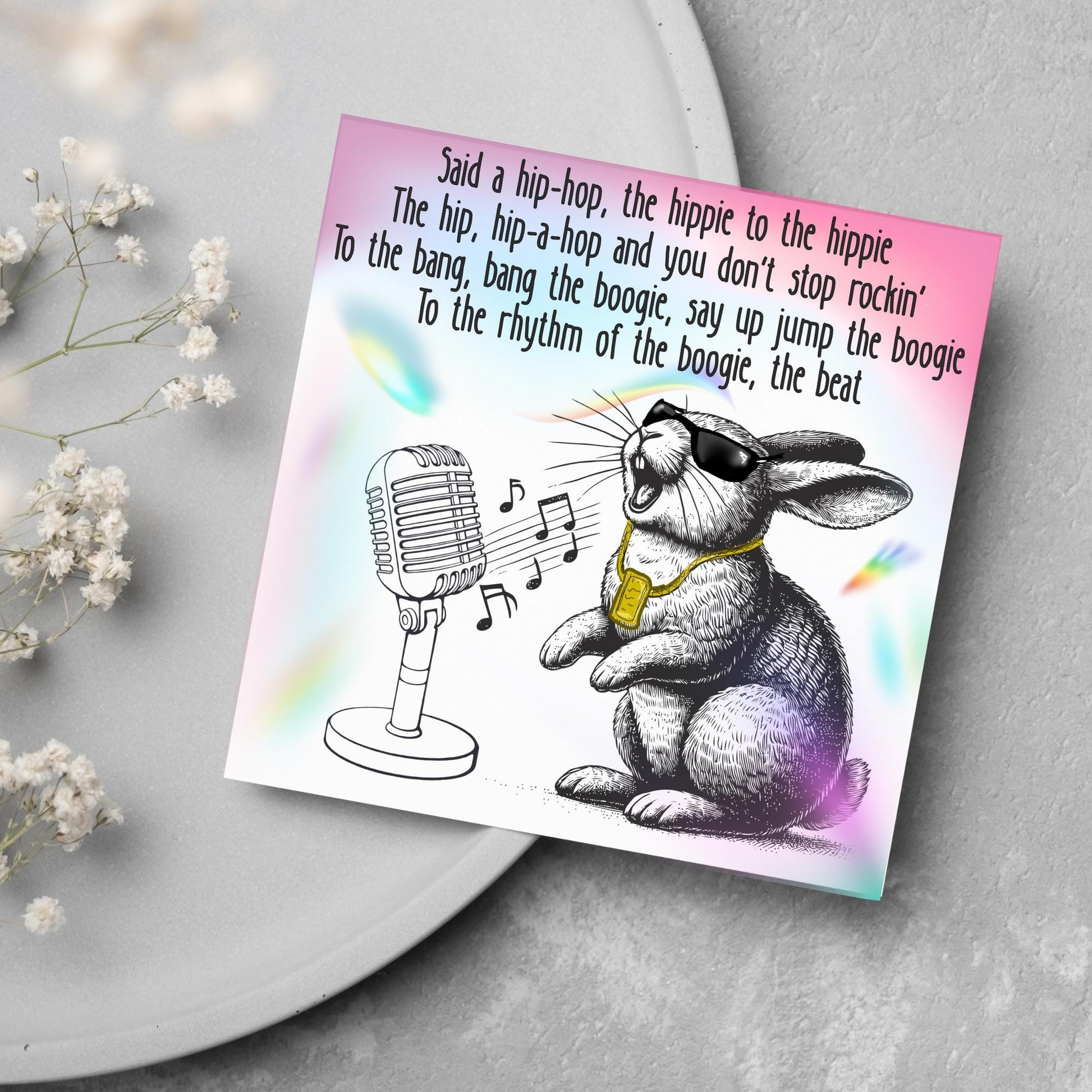 Hip Hop Bunny Card, Fun Party Card, Rabbit Card, Animal Themed Birthday, Rapper's Delight Card, Sugarhill Gang Card, Rap Card, Karaoke Card