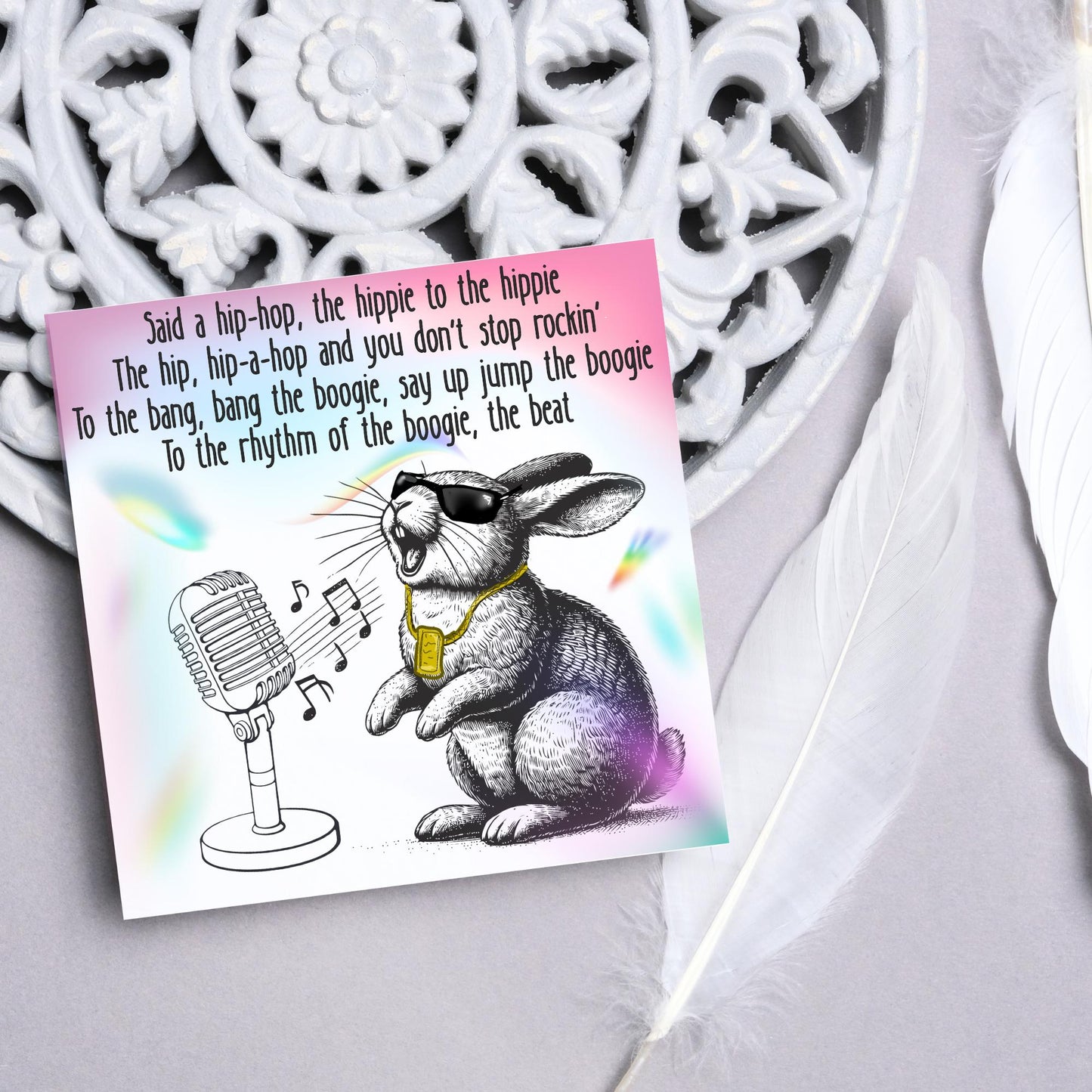 Hip Hop Bunny Card, Fun Party Card, Rabbit Card, Animal Themed Birthday, Rapper's Delight Card, Sugarhill Gang Card, Rap Card, Karaoke Card