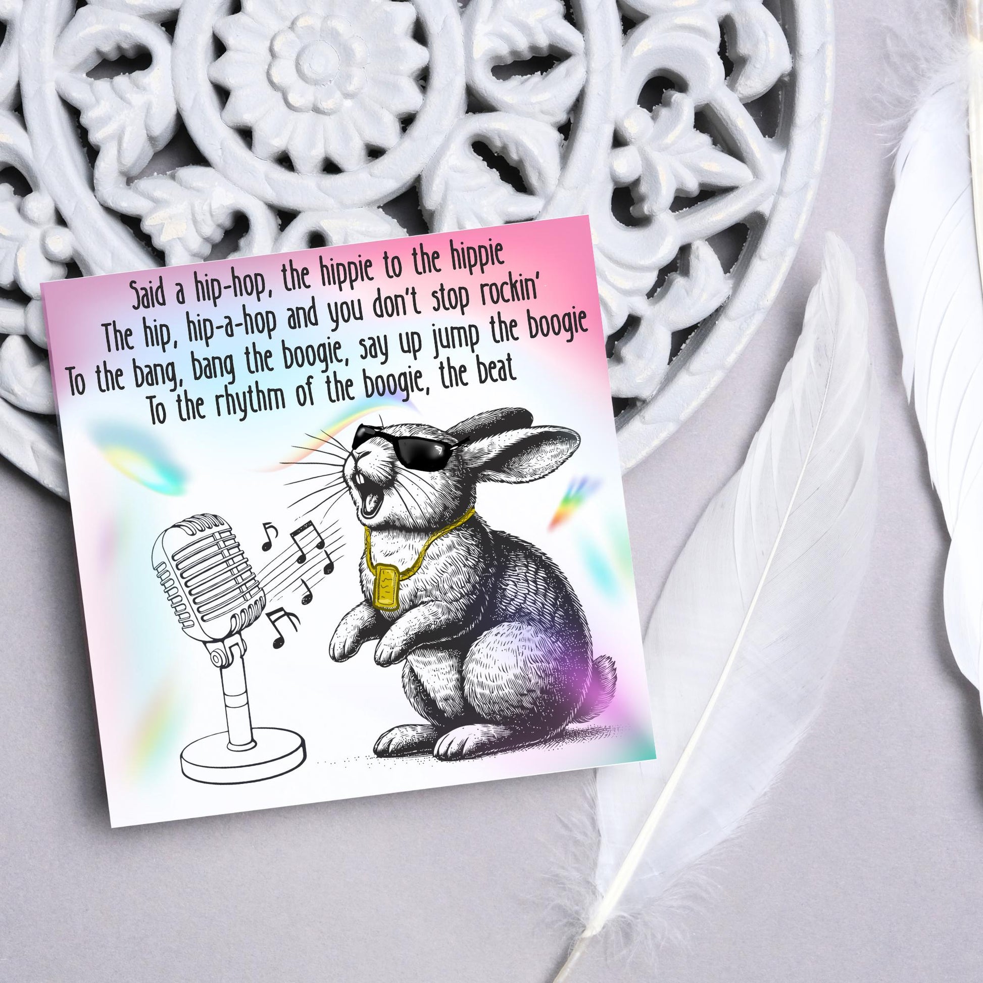 Hip Hop Bunny Card, Fun Party Card, Rabbit Card, Animal Themed Birthday, Rapper's Delight Card, Sugarhill Gang Card, Rap Card, Karaoke Card
