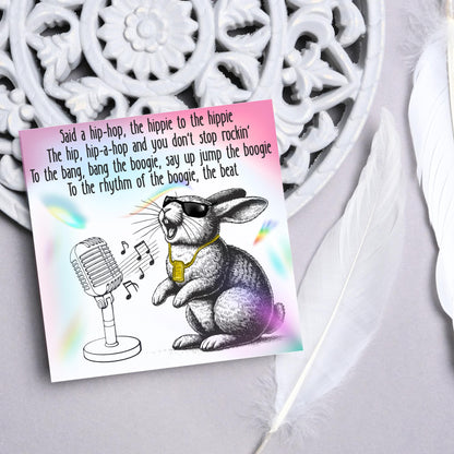 Hip Hop Bunny Card, Fun Party Card, Rabbit Card, Animal Themed Birthday, Rapper's Delight Card, Sugarhill Gang Card, Rap Card, Karaoke Card