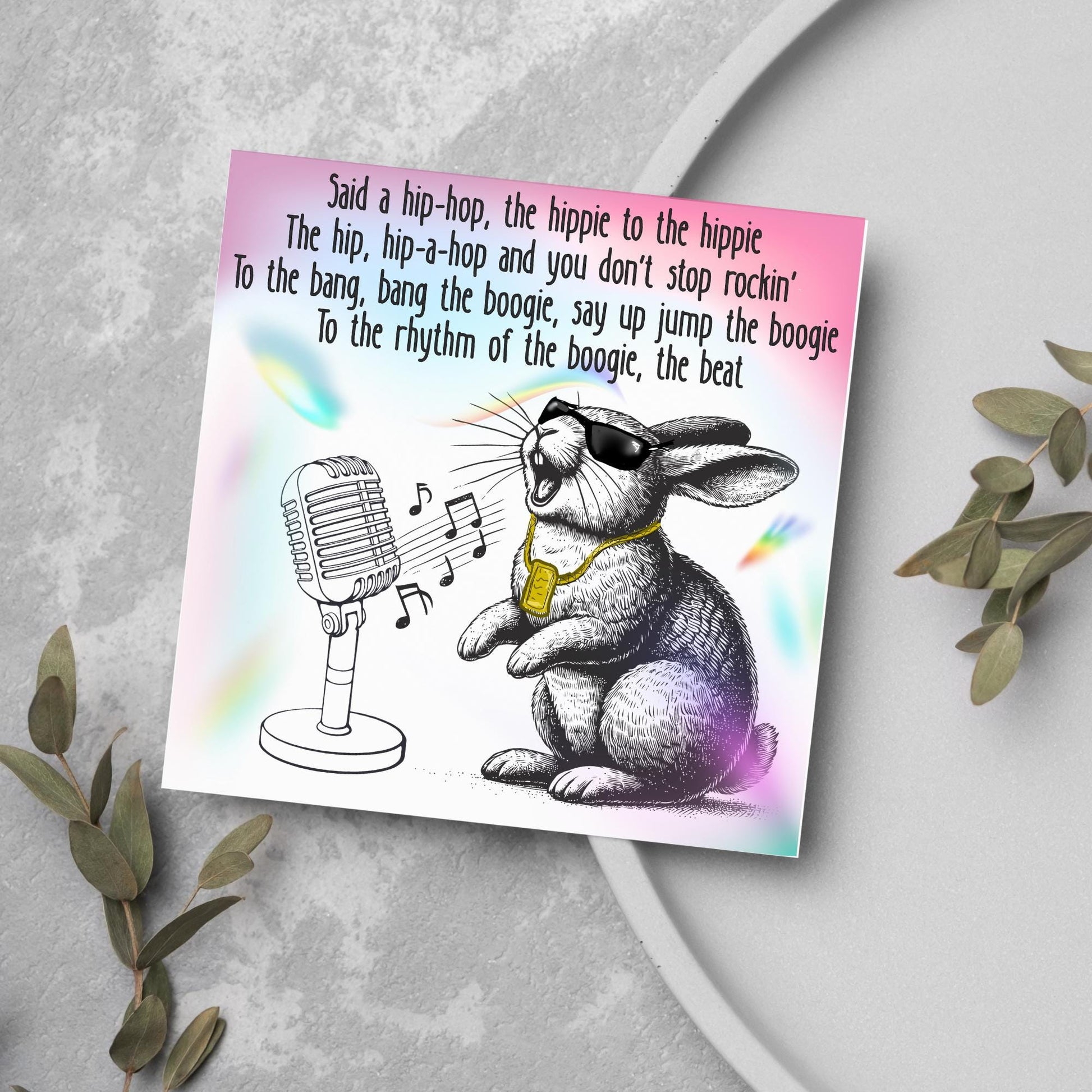 Hip Hop Bunny Card, Fun Party Card, Rabbit Card, Animal Themed Birthday, Rapper's Delight Card, Sugarhill Gang Card, Rap Card, Karaoke Card